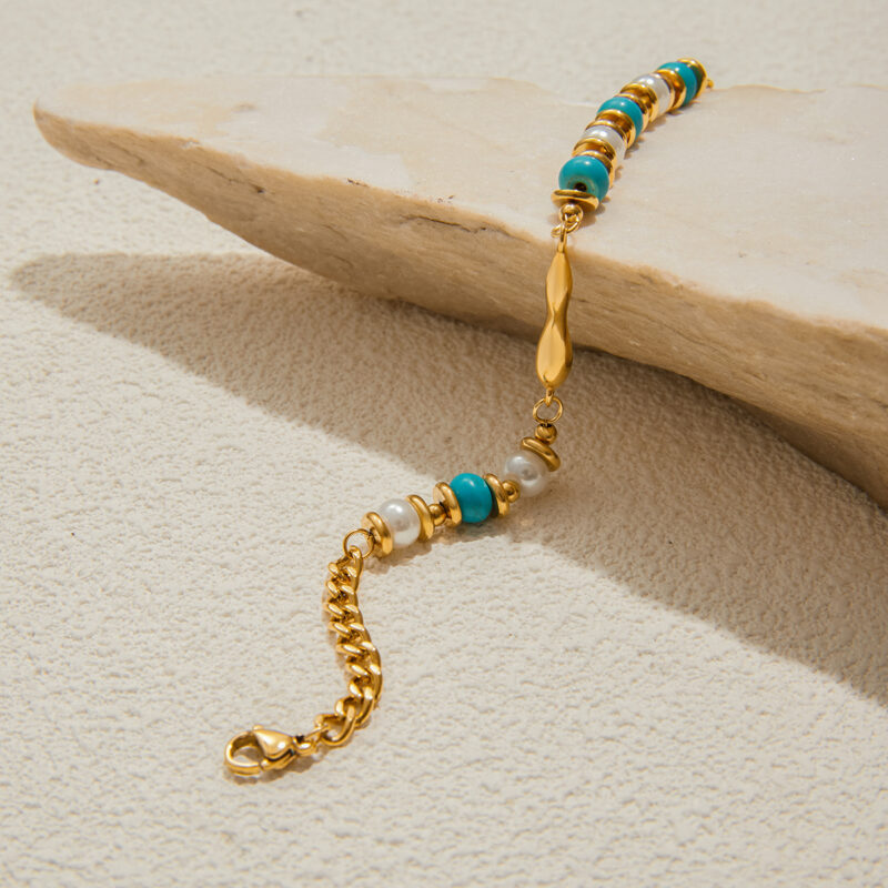 Teardrop Turquoise and Glass Pearl Bracelet - Image 5