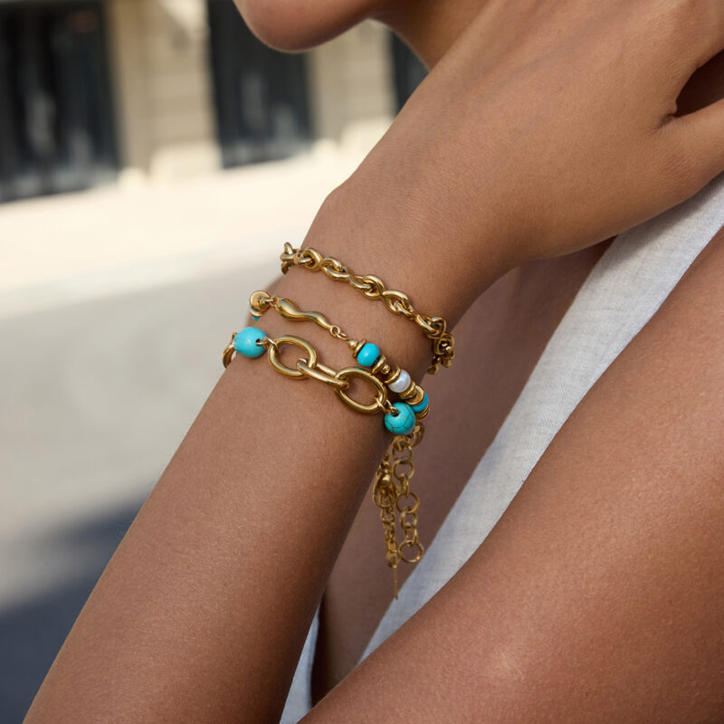 Wide Oval Link Bracelet with Blue Turquoise - Image 2