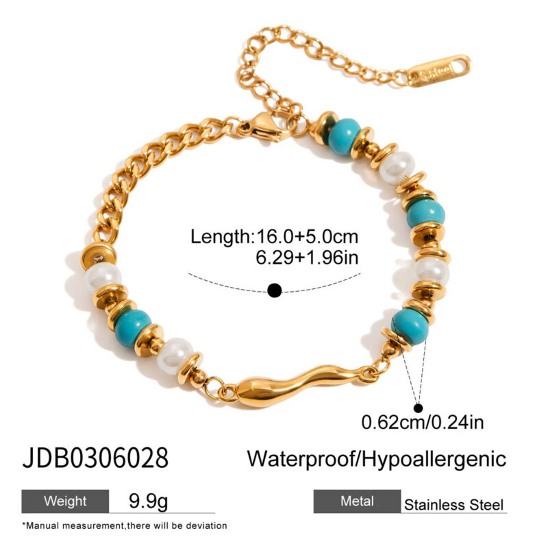 Teardrop Turquoise and Glass Pearl Bracelet - Image 6