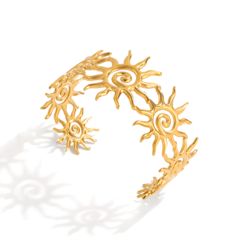 Hammered Spiral Hollow Sun Open Cuff Bracelet
