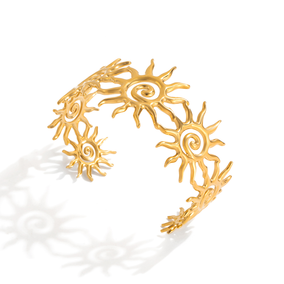 Hammered Spiral Hollow Sun Open Cuff Bracelet