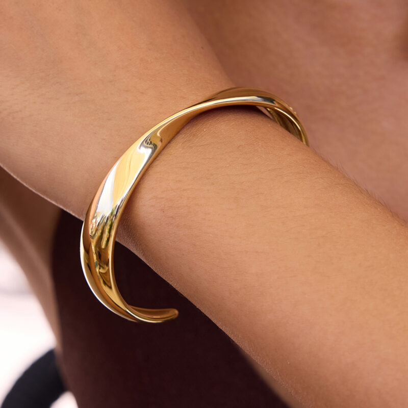 Polished Twisted Irregular Open Cuff Bracelet - Image 2
