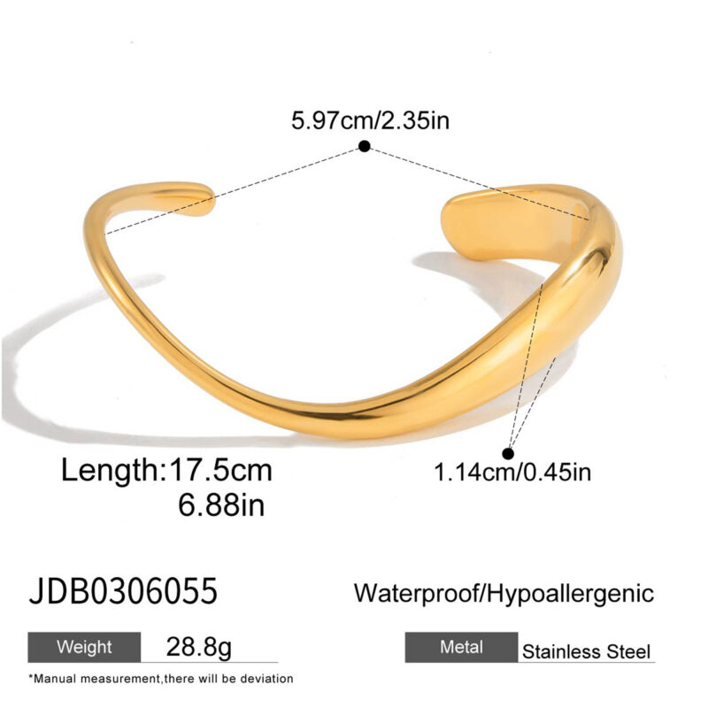 Asymmetric Polished Line Open Cuff Bracelet - Image 4