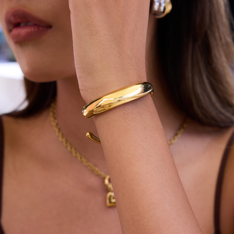 Asymmetric Polished Line Open Cuff Bracelet - Image 2