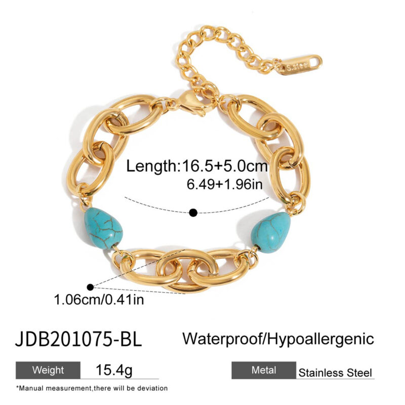 Wide Oval Link Bracelet with Blue Turquoise - Image 6