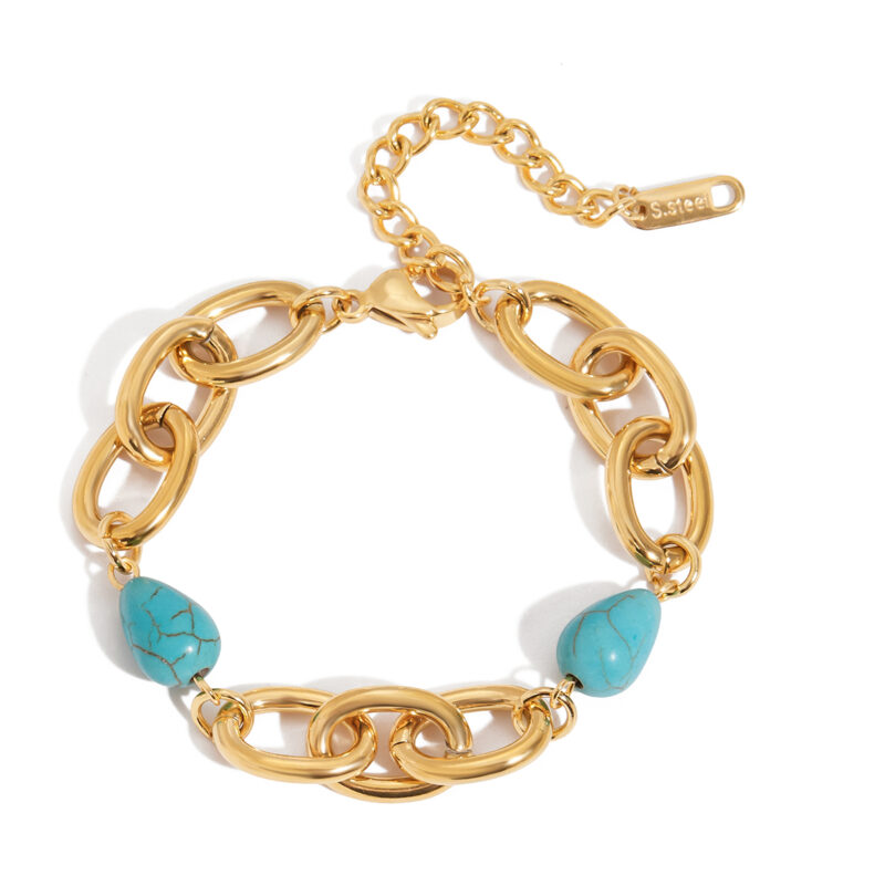 Wide Oval Link Bracelet with Blue Turquoise