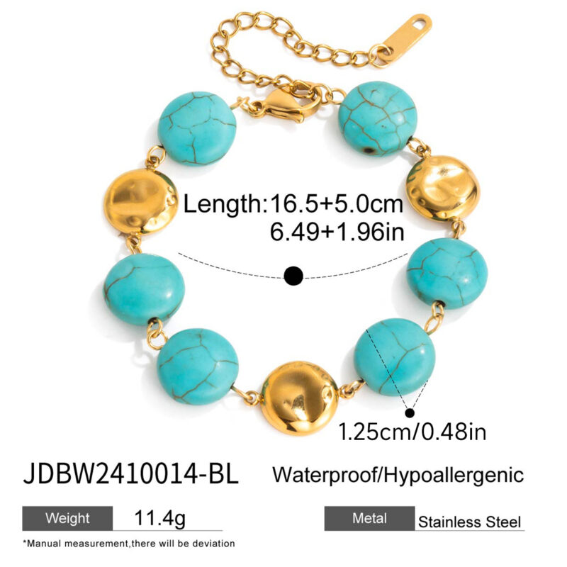 Vintage Coin and Turquoise Disc Bracelet - Image 6