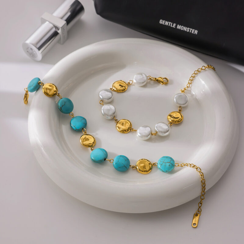 Vintage Coin and Turquoise Disc Bracelet - Image 5