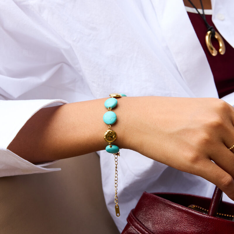 Vintage Coin and Turquoise Disc Bracelet - Image 2