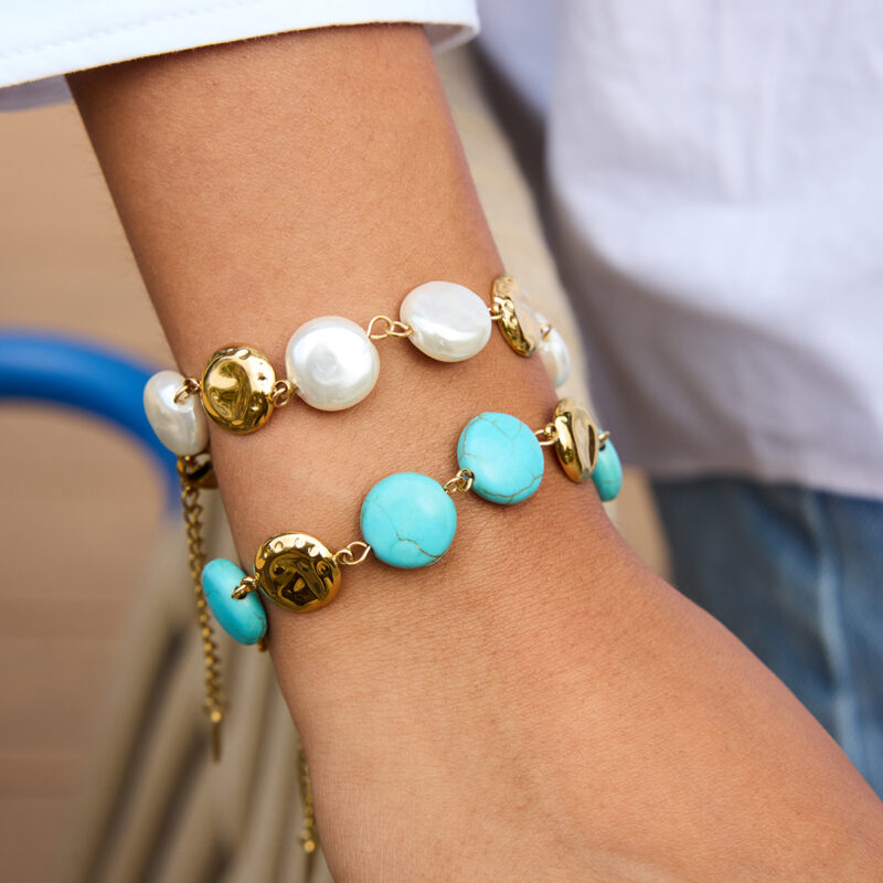 Vintage Coin and Turquoise Disc Bracelet - Image 3