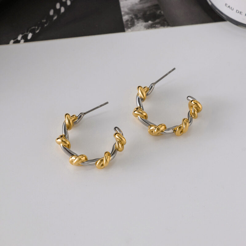 Two-Tone Heart Knot C Hoop Earrings - Image 5