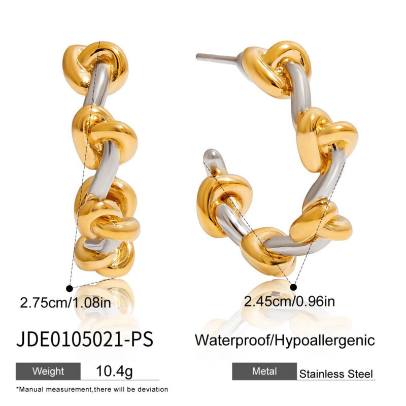Two-Tone Heart Knot C Hoop Earrings - Image 6