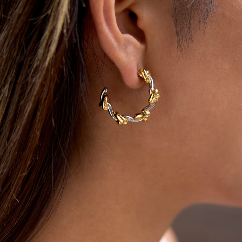 Two-Tone Heart Knot C Hoop Earrings - Image 2