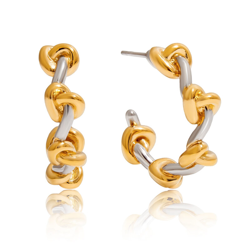 Two-Tone Heart Knot C Hoop Earrings