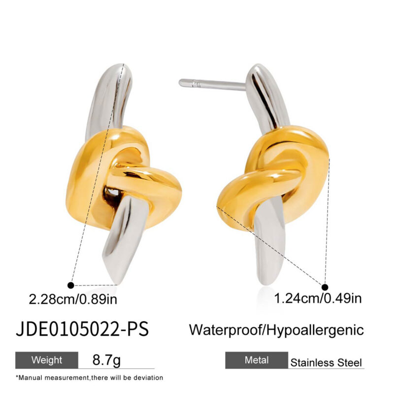 Two-Tone Heart Knot Stud Earrings - Image 6