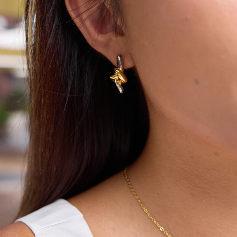Two-Tone Heart Knot Stud Earrings - Image 2