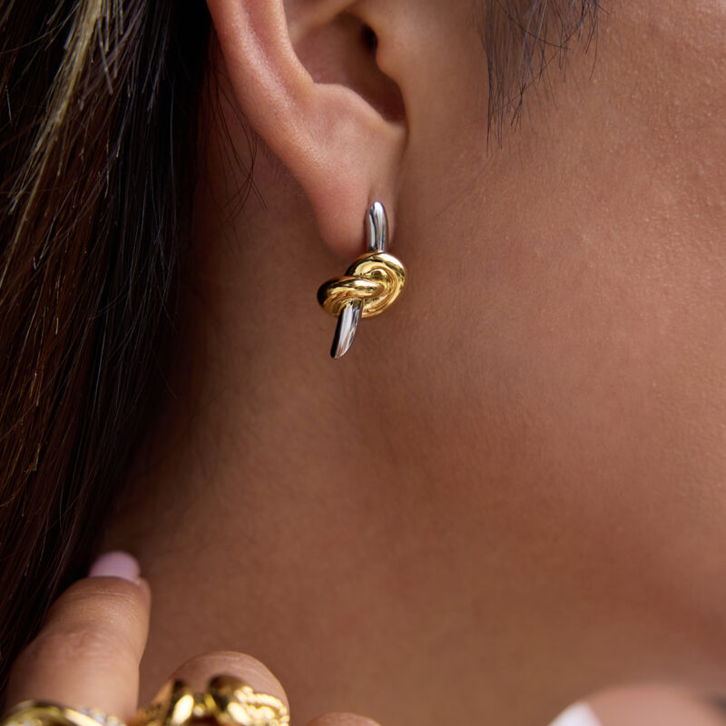 Two-Tone Heart Knot Stud Earrings - Image 3