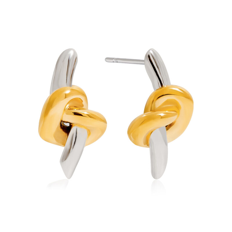 Two-Tone Heart Knot Stud Earrings