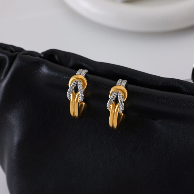 Two-Tone Hercules Knot Double C Hoop Earrings - Image 4