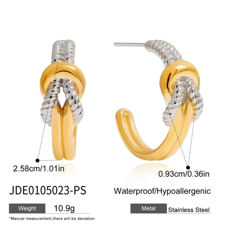 Two-Tone Hercules Knot Double C Hoop Earrings - Image 6