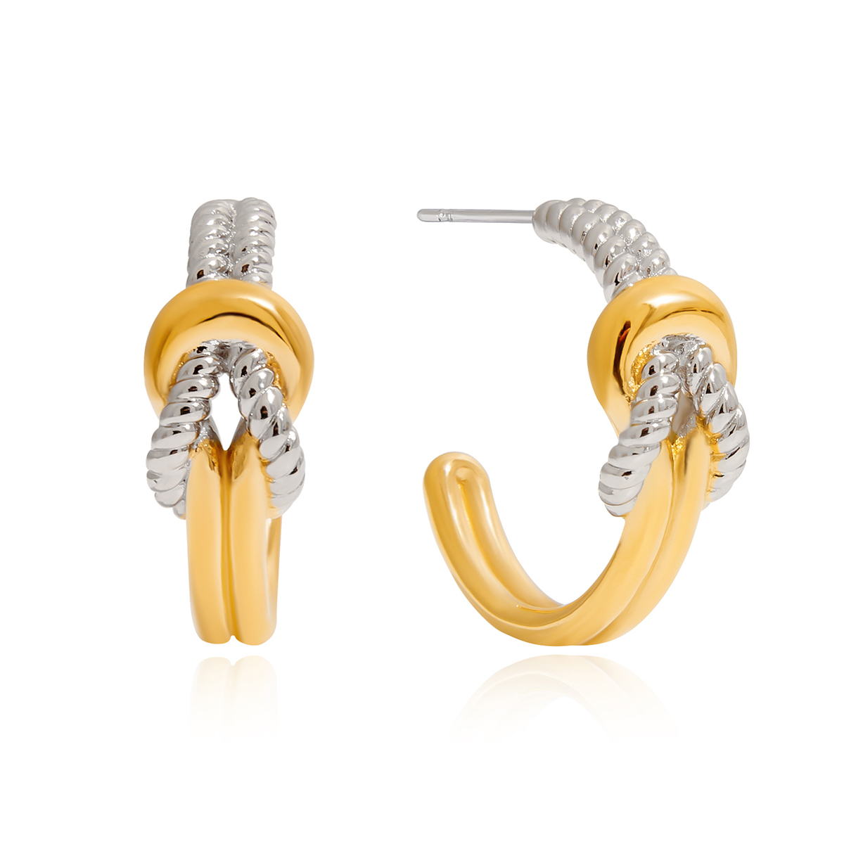 Two-Tone Hercules Knot Double C Hoop Earrings