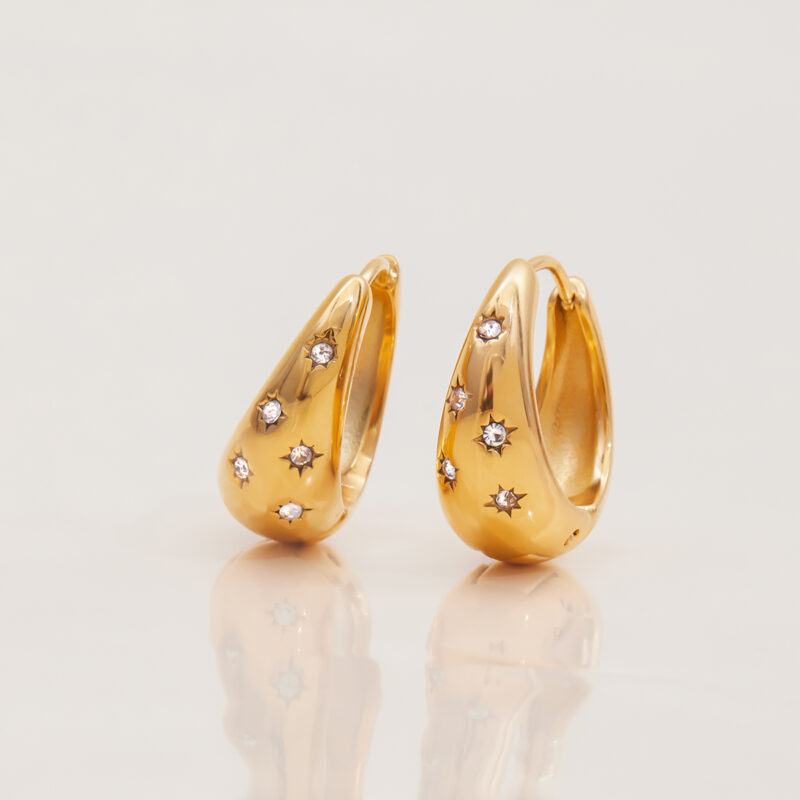 Chunky White Crystal Huggie Earrings in Gold Steel - Image 4