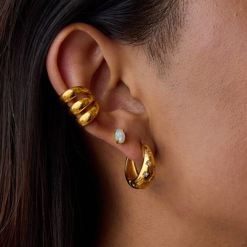Chunky White Crystal Huggie Earrings in Gold Steel - Image 3