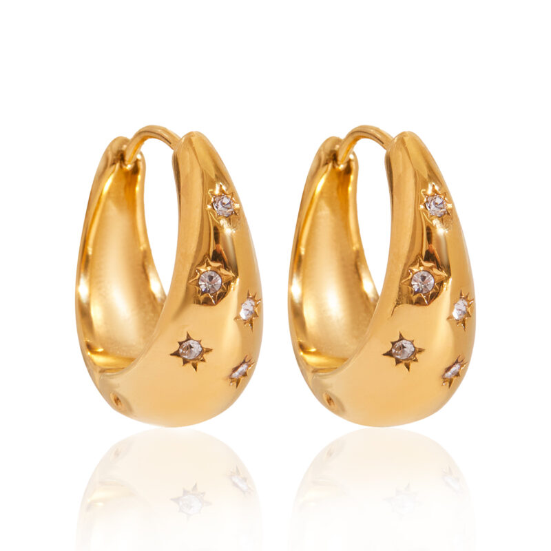Chunky White Crystal Huggie Earrings in Gold Steel