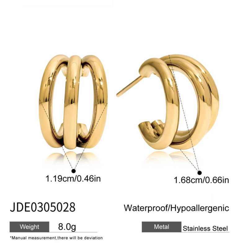 Triple Layer Hollow C Hoop Earrings - Image 4