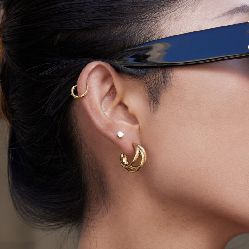 Triple Layer Hollow C Hoop Earrings - Image 2