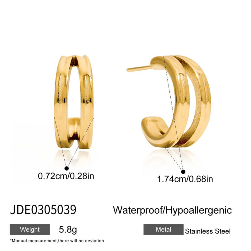 Double Layer Hollow Line C Hoop Earrings - Image 2