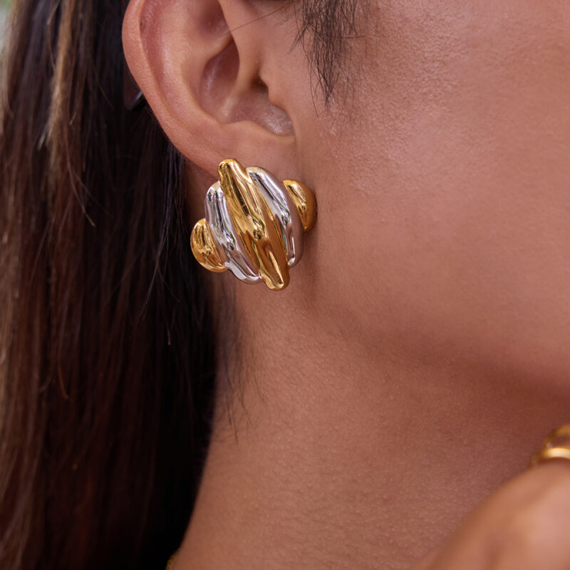 Two-Tone Large Polished Minimalist Earrings - Image 3