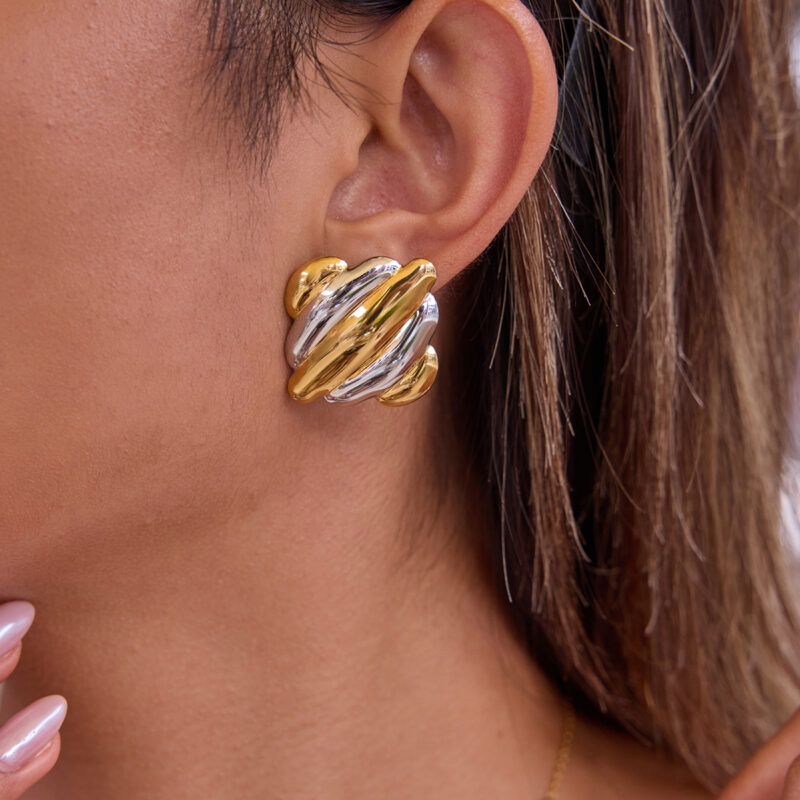 Two-Tone Large Polished Minimalist Earrings - Image 2