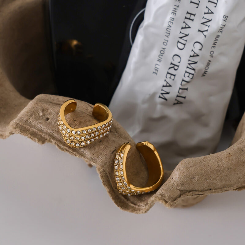 Earrings 18K Gold Stainless Steel Triple Wave - Image 5