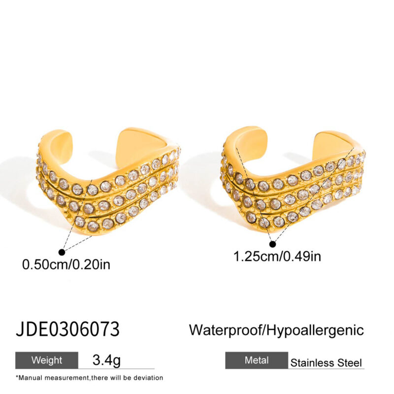 Earrings 18K Gold Stainless Steel Triple Wave - Image 6
