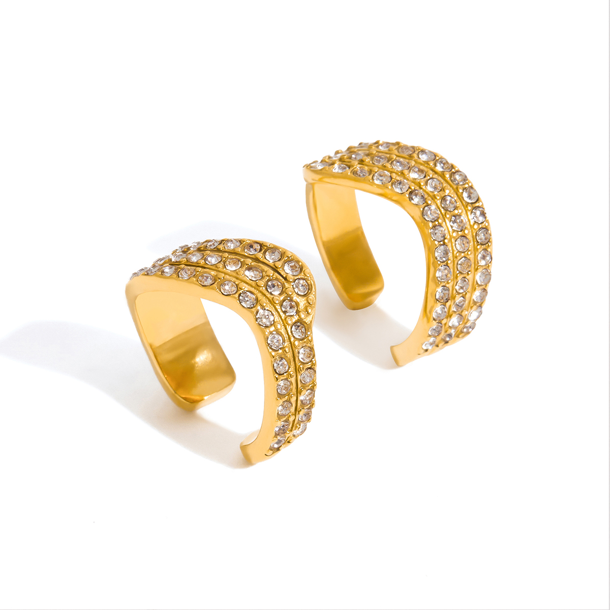 18K gold triple wave ear cuff with zircon