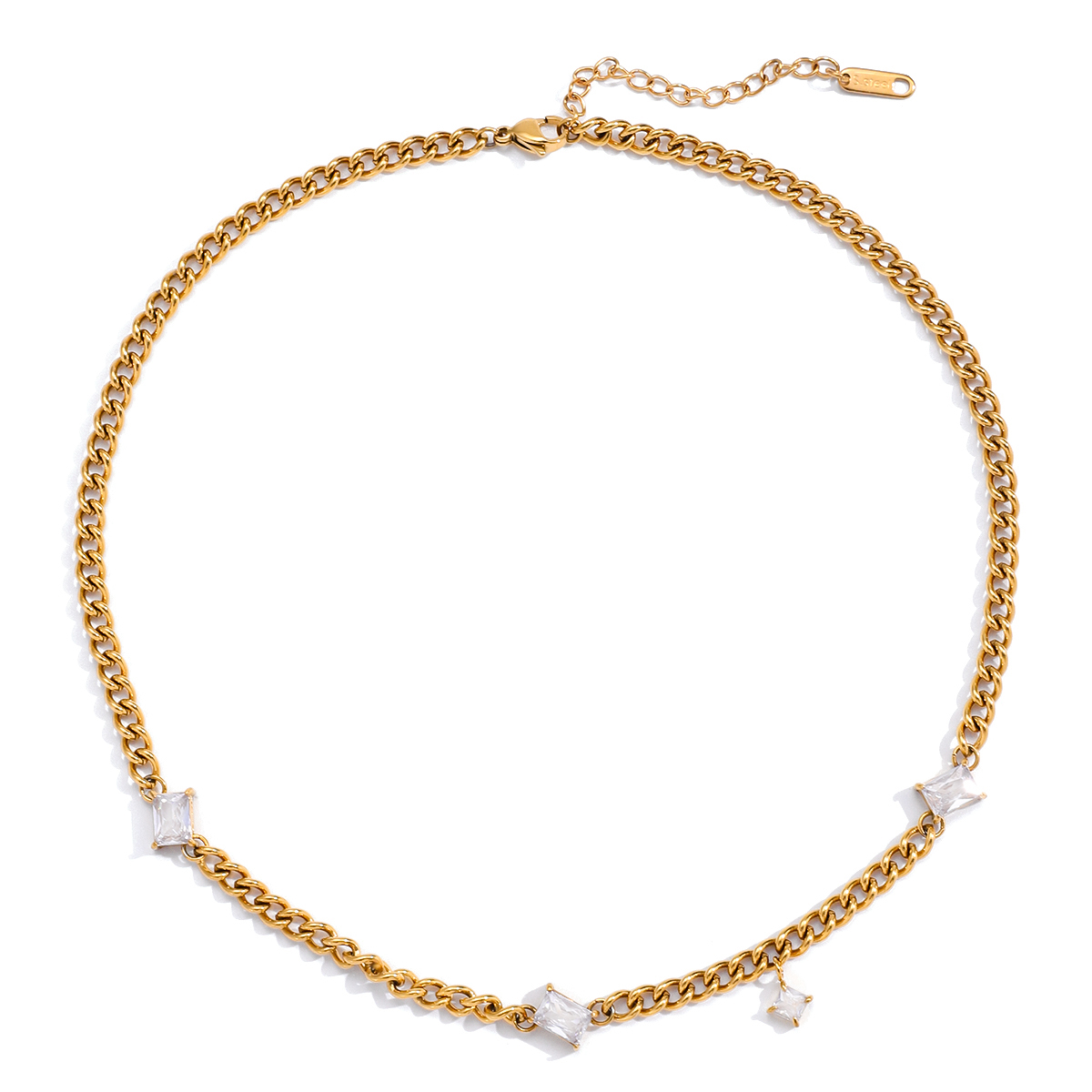 White Square Cubic Zirconia Necklace 18K Gold