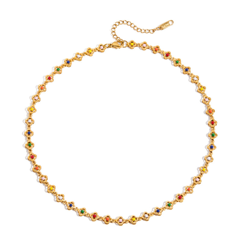 Minimalist Enamel Flower Necklace for Women