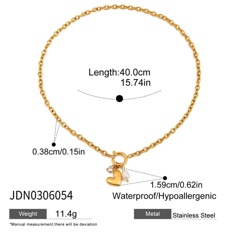 Heart Pearl Zircon Pendant Necklace 18K Gold - Image 4