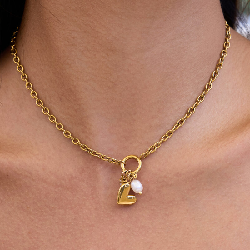 Heart Pearl Zircon Pendant Necklace 18K Gold - Image 2