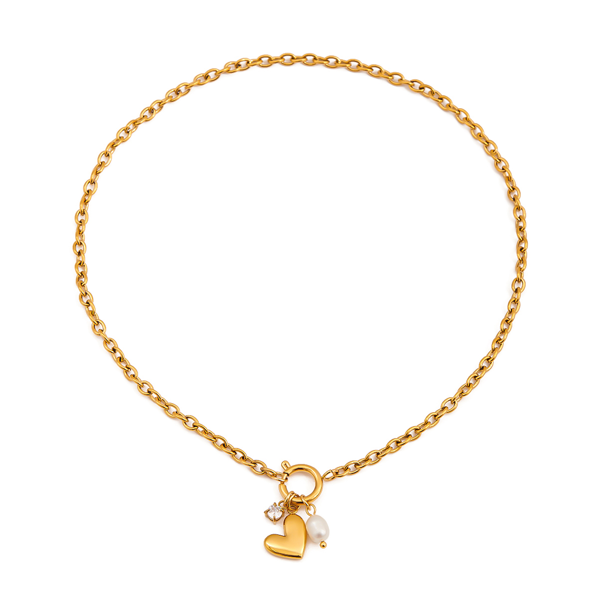 Heart Pearl Zircon Pendant Necklace 18K Gold