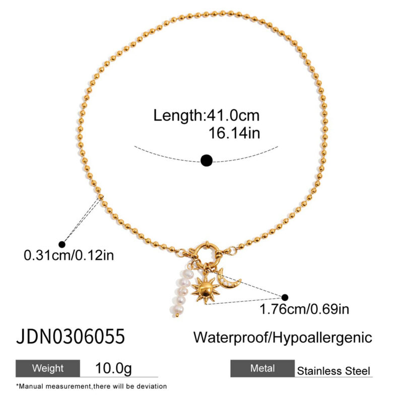 Moon Sun Pearl Pendant Bead Chain Necklace - Image 4