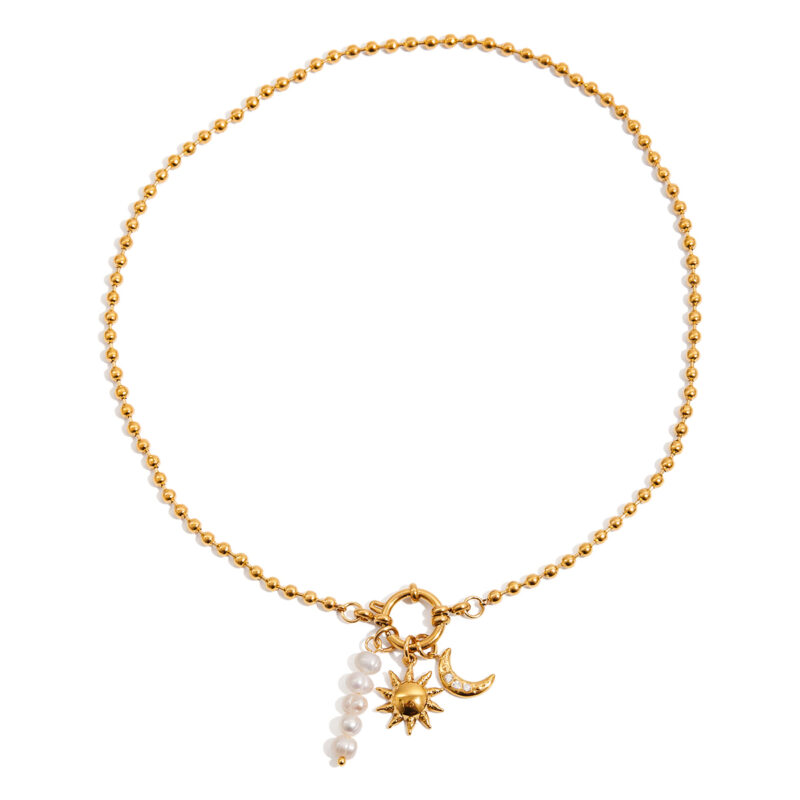 Moon Sun Pearl Pendant Bead Chain Necklace