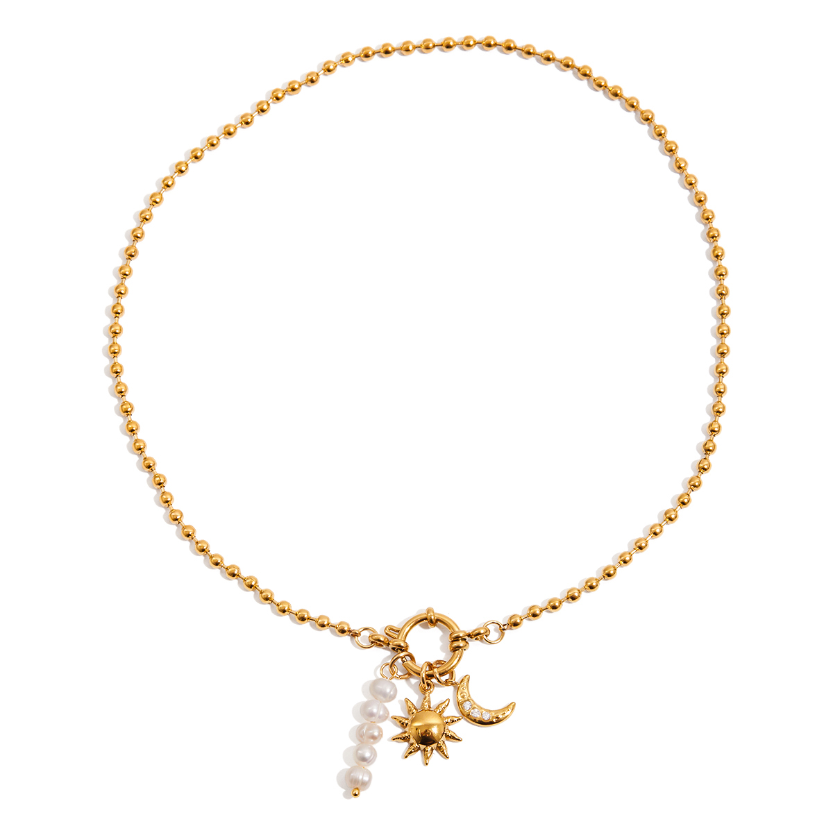 Moon Sun Pearl Pendant Bead Chain Necklace