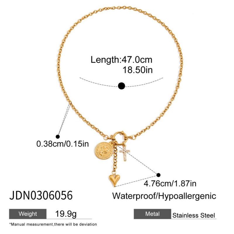 Cross Coin Heart Pendant Chain Necklace - Image 4