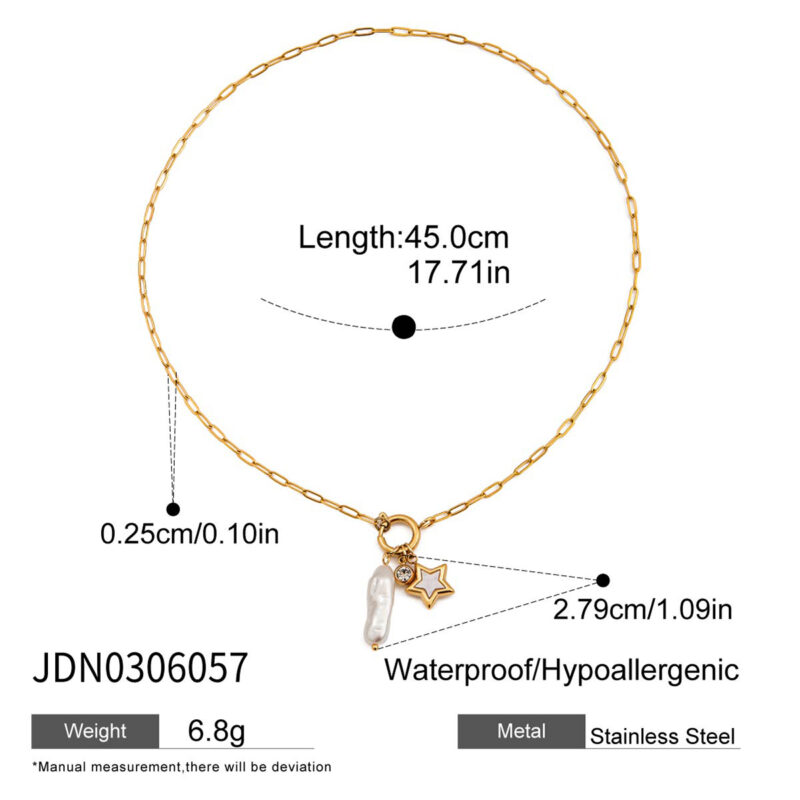 Shell Star Pearl Zircon Pendant Chain Necklace - Image 4