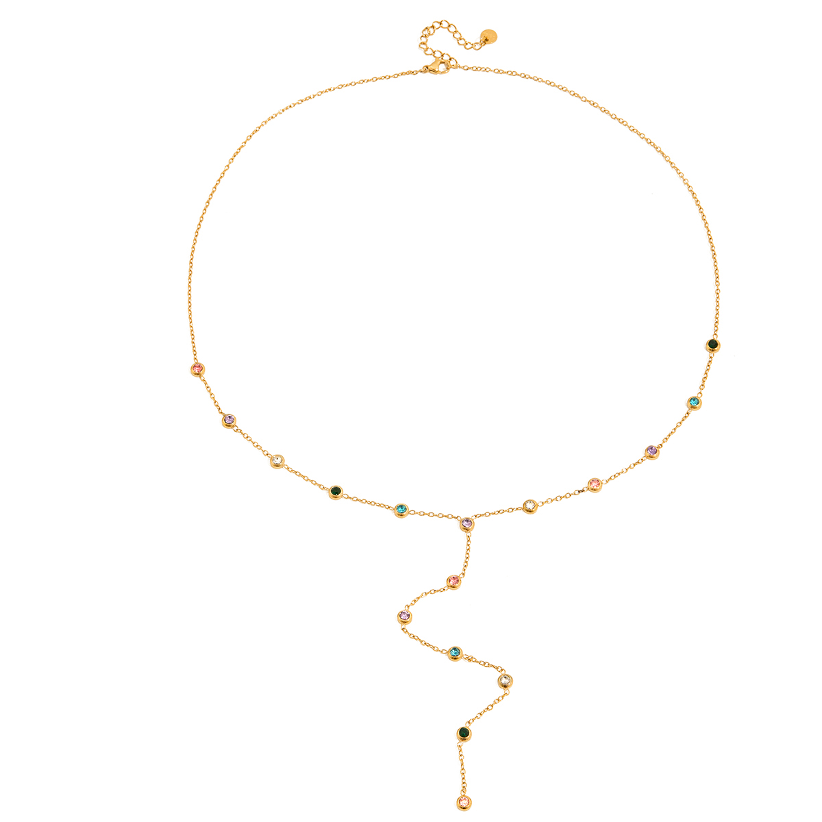 Gold Plated Y Necklace with Colorful Rhinestone Drop
