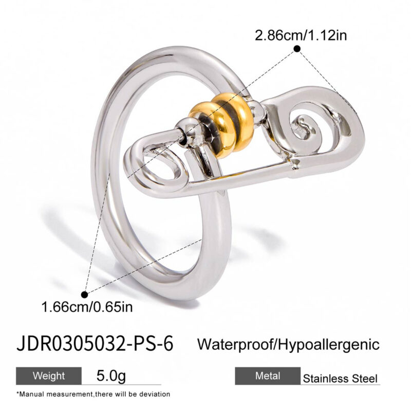 Two-Tone Safety Pin Paperclip Ring - Image 5