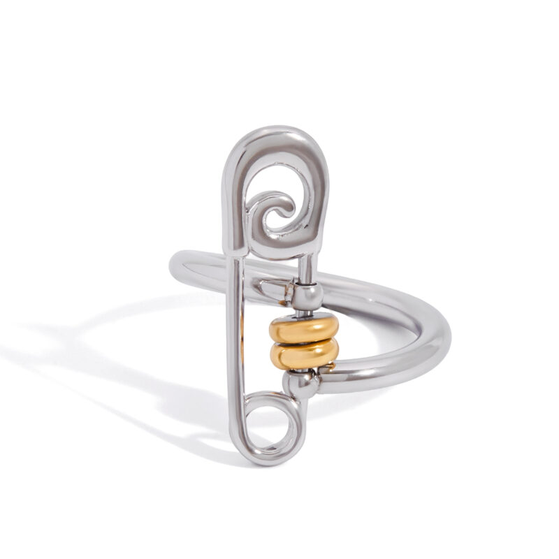 Two-Tone Safety Pin Paperclip Ring