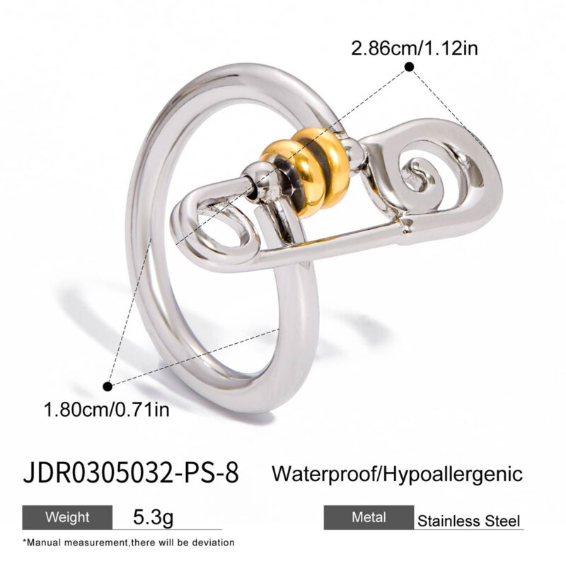 Two-Tone Safety Pin Paperclip Ring - Image 7